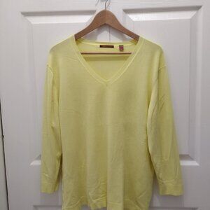 525 America Women’s 2XL Butter Yellow 3/4 Sleeve V-Neck Lightweight Knit Sweater